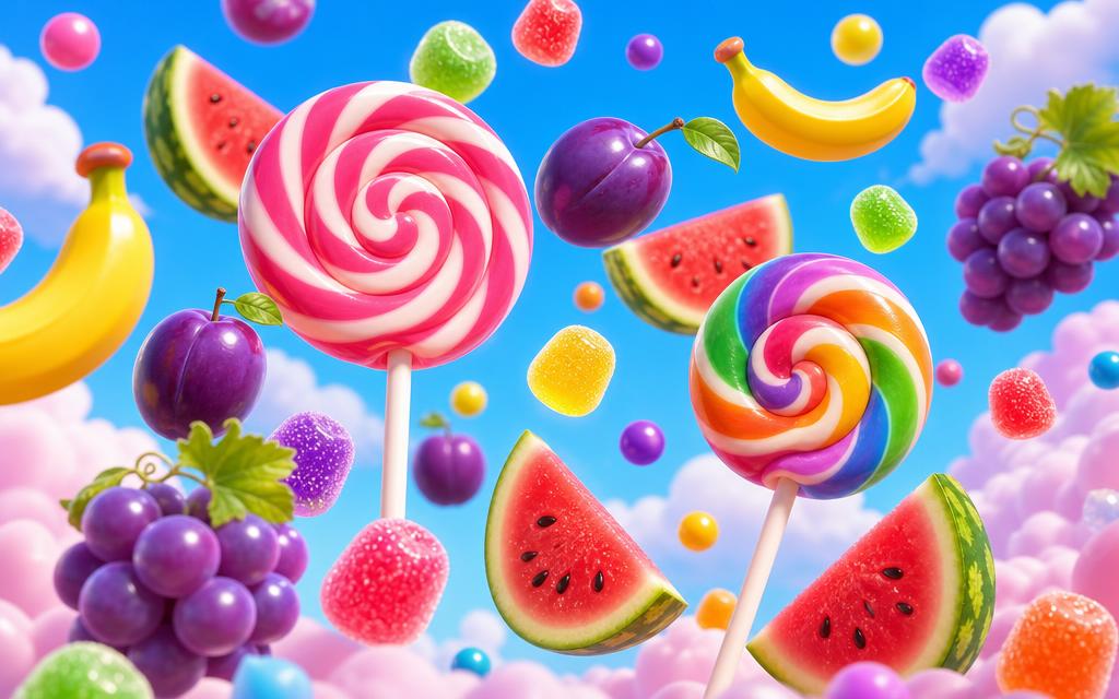 Candy and fruit artwork representing the Sweet Bonanza slot by Pragmatic Play