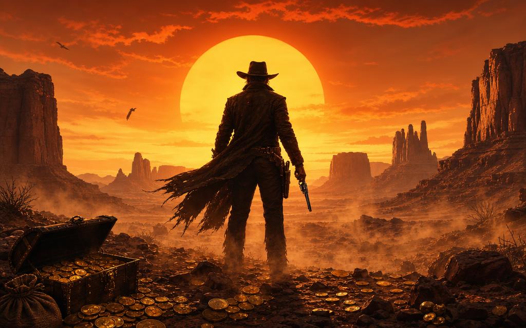 Western desert artwork representing the Wanted Dead or a Wild slot by Hacksaw Gaming